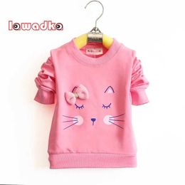 T-shirts Lawadka Cartoon Cat Baby T-shirt Long sleeved Band Sports T-shirtL240509