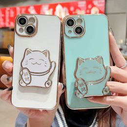 Cell Phone Cases 3D Cute Fortune Cat Folding Holder Stand Phone Case For Xiaomi Redmi Note 7 8 9 10 11 11S 10S 9S 10A 10C 9C 9A 9T 8T Soft Cover J240509