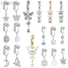 Navel Rings Faux Fake Belly Butterfly Fake Belly Piercing Heart Clip On Umbilical Navel Fake Pircing Butterfly Leaves Cartilage Earring Clip d240509