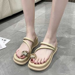 Slippers 2023 Fashion Shoes for Women Platform Narrow Band Womens Round Toe Outdoor Casual Ladies Solid Thong Sandals H240509
