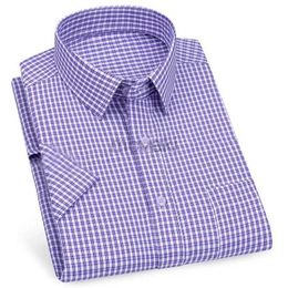 Men's Dress Shirts Mens Business Casual Short Sleeved Shirt Classic Striped Plaid Checked Male Social Dress Shirts Purple Blue 6XL Plus Large Size d240427