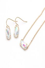 Fashion Style Small Oval Faceted Dichroic Crystal Stone Necklace for Women3413475