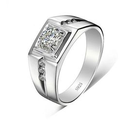 Wholesale Solitaire Luxury Jewellery 925 Sterling Silver White Topaz CZ Zirconia Diamond Wedding Engagement Men Finger Ring Gift Size 7-1 2889