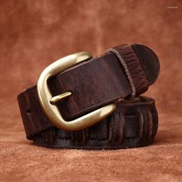 Belts 3.8CM High Quality Natural Cowhide For Men Belt Genuine Leather Brass Buckle Woven Knitted Male Retro Strap Jeans