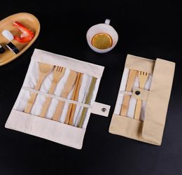 Wooden Dinnerware Set Bamboo Teaspoon Fork Soup Knife Catering Cutlery Sets with Cloth Bag Kitchen Cooking Tools Utensil4757564