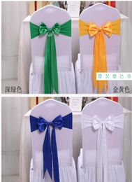 Ers Textiles Home Garden25Pcs Wedding Decoration Knot Bow Sashes Satin Spandex Er Band Ribbons Chair Tie Backs For Party Banqu J9004134
