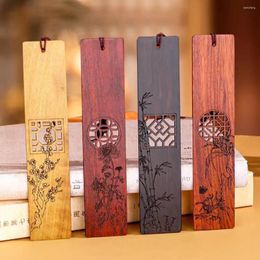Simple Carving Wooden Bookmarks Chinese Style Plum Orchid Bamboo Pattern Book Mark Reading Tools Vintage Stationery Supplies
