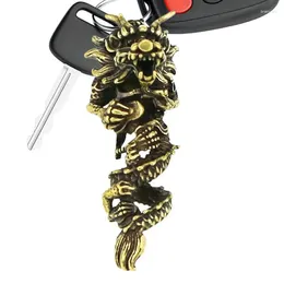 Decorative Figurines Dragon Car Pendant Chinese Keychain Vintage Oriental Luck Brass Keys Chains Charm Coiling Jewelry