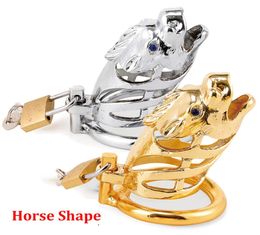 Zinc Alloy Device Cock Cage Horse Shape Male Penis Rings Lock Virginity Belt Adult Bondage Game Sex Toys Product For Men9291822