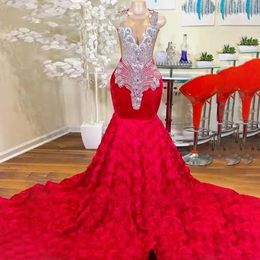 Gorgeous Long Prom Dresses 2024 Mermaid Style Luxury Sparkly Silver Crystals Red Sequin Black Girls Prom Party Formal Gowns