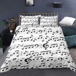 Bedding sets Music down duvet cover set 3D printing music notes black and white comfort cover boys and girls teenagers polyester bedding large size J240507