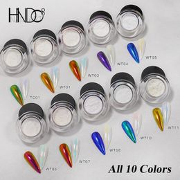 HNDO 10 Colours Set Aurora Mirror Chrome Powder Nail Glitter Pigment Dust Effect for Nail Art Decor Manicure Design WT Series 240426