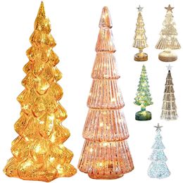 Christmas Tree Glass Night Light for Home Xmas Party Romantic Atmosphere Desktop Ornaments LED Luminous Decoration 240427