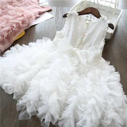 Girl's Dresses Embroidery Floral Dress For Girl Baby Girls Birthday Party Cake Clothes 3 6 8 Yrs Kid Sleeveless Princess Frocks Fluffy Costume