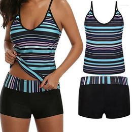 Women's Swimwear Stylish Two-Piece For Women Striped Swimsuit Tankini Top With Flat Shorts Summer