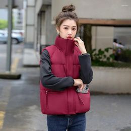 Women's Vests 2024 Autumn Winter Cotton-padded Vest Coat Women Stand-up Collar Waistcoat Short Jacket Student Warm Tank Tops Sleeveless