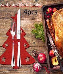 Christmas Decorations 4pcs Cutlery Storage Exquisite Tree Pattern Decoration Dinning Table Knives And Forks Pockets Tableware Hold1233640