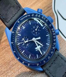 Bioceramic Moon Swiss Quqrtz Chronograph Mens Watch SO33G100 Mission to Earth 42mm Real Green Ceramic Blue Dial Nylon Strap With Box Super Ed 0057195179