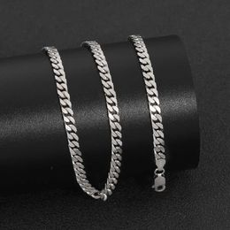 Chains HOYON 100% S925 Pure Silver Cuban Chain Mens Chopin Link Chain Necklace 4mm Flat Punk Hip Hop Jewellery 20-26inch d240509