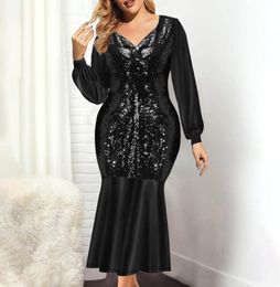 Casual Dresses Plus Size Maxi Dress Women Sequins Sexy Fall Long Sleeve Round Neck Irregular Lace Loose Wedding Guest Party7737590