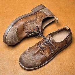 Casual Shoes Take Me Home ! American Style Men's Mixed Colours Top Layer Cowhide Big Head Leather Western Man Vintage Oxfords