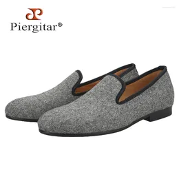 Casual Shoes Piergitar Grey Polka Dots Cotton Men Loafers British Style Classic Mocassins Handmade Smoking Slippers Breathable Leather