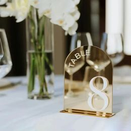 Gold Mirror Wedding Table Numbers Signs 3D Decor with Stand 240430