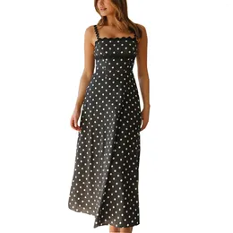 Casual Dresses Women's Fashionable Polka Dot Strap Long Dress Korean Style Versatile Sleeveless Temperament Ropa De Mujer