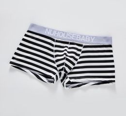Mens Striped Boxers Simple Color Stripes Underwears Breathable Mid Waist Cotton Underpants Asian Size M2XL 7782630