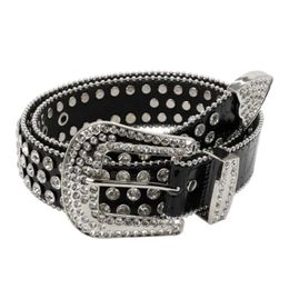 Trendy Crystal Rhinestone Leather Belt for Women Luxury Silver Bead Cowgirl Cowboy Strass Belts Bling Ceinture Strap Waistband X0726 186U