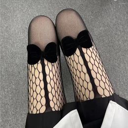 Women Socks Pantyhose Japanese Party Fishnet Black Tights Bowknot JK Mesh Lolita Hole Big Size Sexy Sheer Girl Maid Cute Dance Hosiery