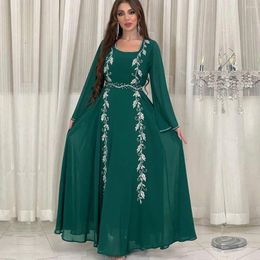 Ethnic Clothing Ramadan Muslim Saudi Kaftan Galabia Eid Al-Adha Women Floral Sequins Embroidery Belted Party Dresses Kuwaiti Dress