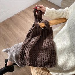 Shoulder Bags Fashion Vintage Wool Knitted Bag For Women 2024 Hollow Out Cloth Girls Large Capacity Totes Shopping Female Handbag