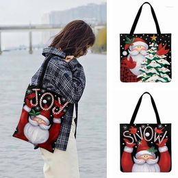 Shopping Bags Snowman And Santa Christmas Gift For Women Casual Tote Cartoon Painting Print Bag Outdoor Ladies Shoulder