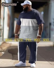 Men's Tracksuits Biggmans Casual Two Piece Sets T-Shirt For Clothing Simple Color Block Print Fanshion Pants Big Plus Size Suit L-9Xl