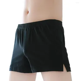 Underpants Men Shorts Briefs Breathable Mid-rise Elastic Waist Men's Solid Colour Loose Fit With Side Split Comfortable For Home