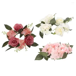 Decorative Flowers 3pcs Ring Artificial Rose Wreath Table Centerpiece Wedding Flower