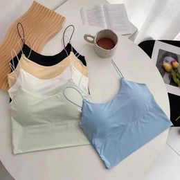 Camisoles & Tanks Women Summer Vest Tops Sleeveless Cotton Bustier With Pads Soft Elastic Wear-resistant Crop Top Seamless Bralette Tees