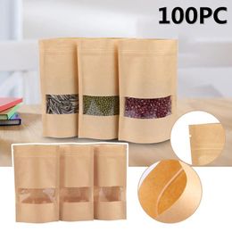 Storage Bags 100Pcs Kraft Paper Self-sealing Tea Nut Dry Goods Packaging Sealed