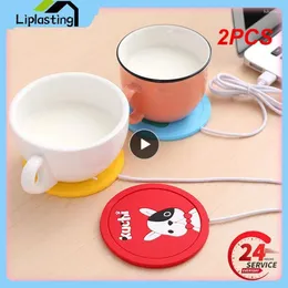 Cups Saucers 2PCS Cute Cartoon USB Warmer Thermostatic Heating Electric Heated Mugs Office Drink Mat Kitchen