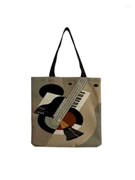 Bag Brown Art Handbag Ladies Tote Musical Instrument Print Shoulder Female Large Capacity Reusable Eco Friendly Shopping