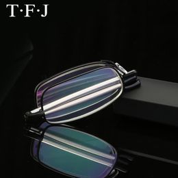 Pocket Foldable Optics Reading Glasses Women Men Metal Full Frame High Quality Rectangula Magnifier Eyewear With Case Sunglasses 283h