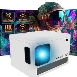Projectors E450 mini high-definition 8K projector Android 9.0 LED dual band WIFI 6.0 BT 1920 * 1080P home theater autofocus outdoor portable projector J240509