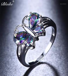 Blaike Multicolor Butterfly Wing Zircon Rings For Women Silver Colour Engagement Jewellery Birthstone Valentine Gifts19524584