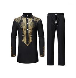 Men039s Tracksuits Casual Men African Clothes Tops And Pants Print Long Shirt With Trousers Two Piece Set For Dashiki Riche Baz7743393