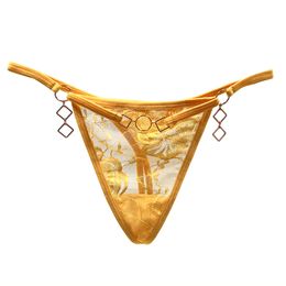 Metal chain design transparent mesh design comfortable low waist women G-string triangle short pants lady underwear Thong Panties Sexy lace Briefs Girls clothing