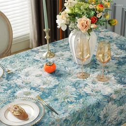 Table Cloth Floral Textured Jacquard Luxury Rectangular Tablecloth With Tassels For Dining Home Decor Abstract Blue Flower