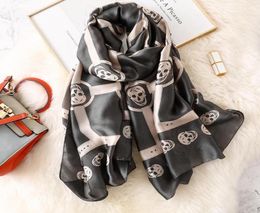 Soft Designer Skeleton Skull Silk Scarf Luxury Women Punk Style Long Silk Scarves Shawls Ladies Brand Hijab Foulard New76417582580013