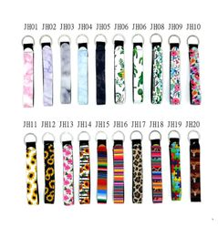 Neoprene wristlet keychain colourful printed wrist key belt strip leopard lanyard key ring long diving material keychains8728456