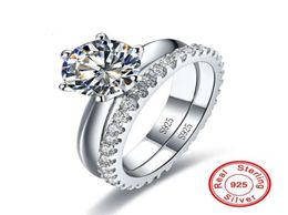 Solitaire 1ct Diamond Ring sets Real 925 sterling silver Jewelry Engagement Wedding band Rings for Women Bridal Party accessory8410744